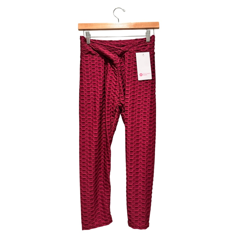 Leggings Park Womens Honeycomb Textured Capri Leggings Burgundy Size M NWT Gym